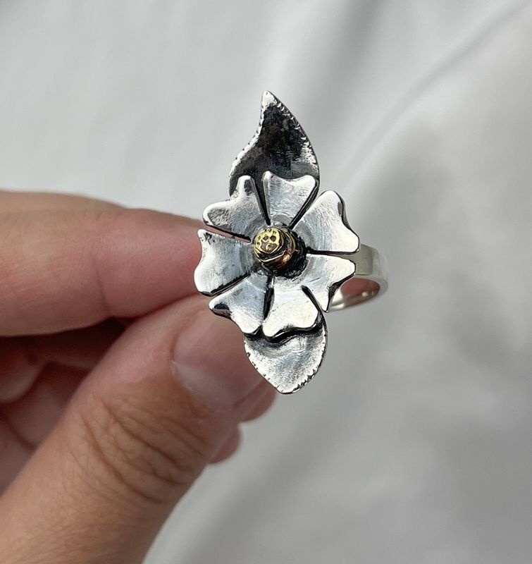 Flower Ring with Brass Center Size 5