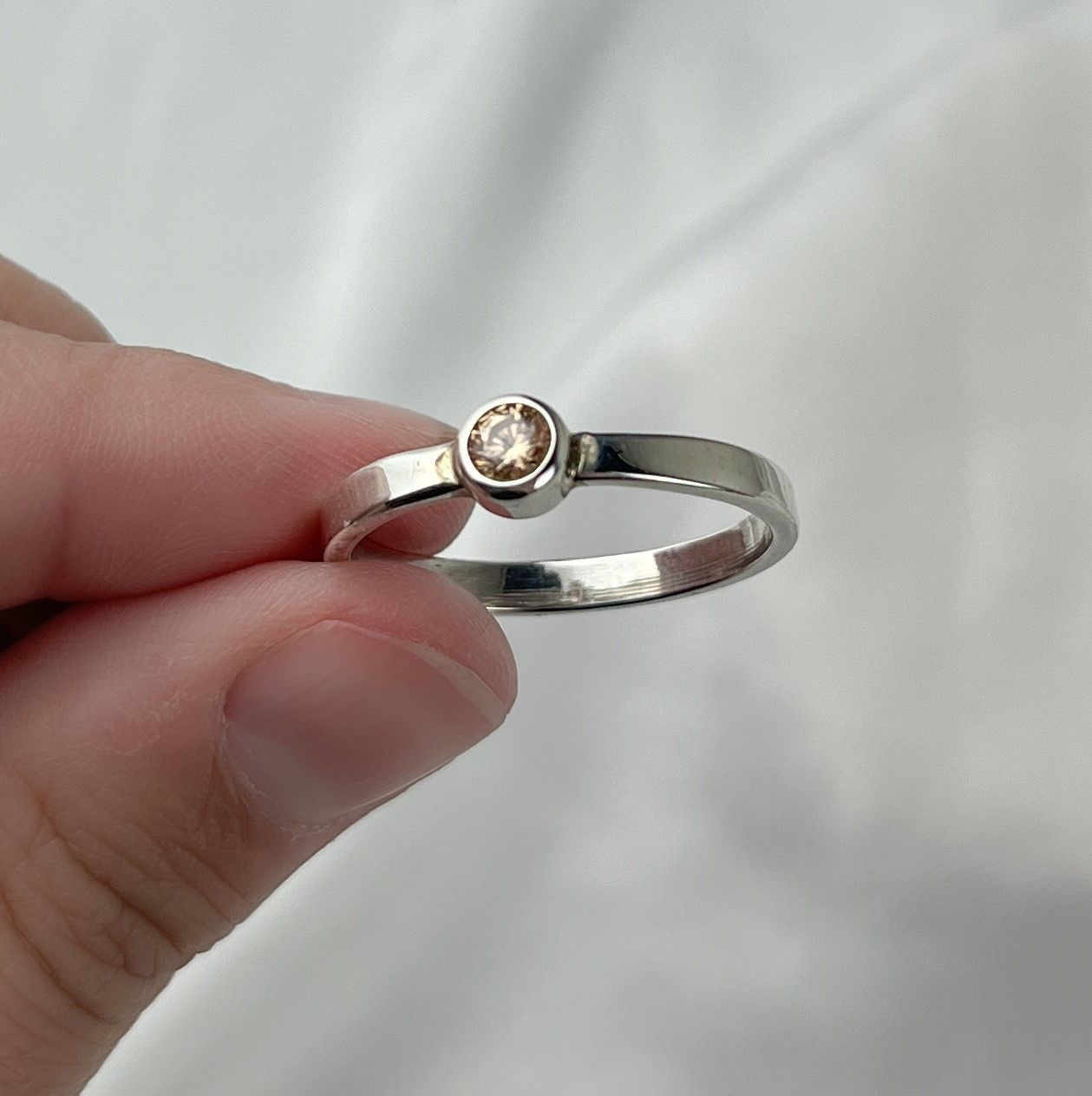Silver Ring with Peach Cubic Zirconia SS Size 11