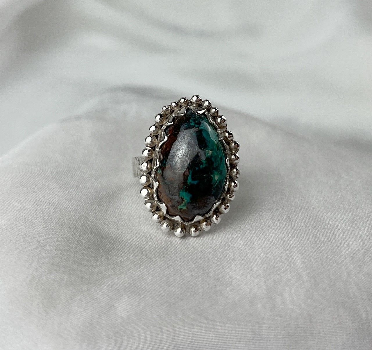 Chrysocolla Water drop Ring with Prong Setting