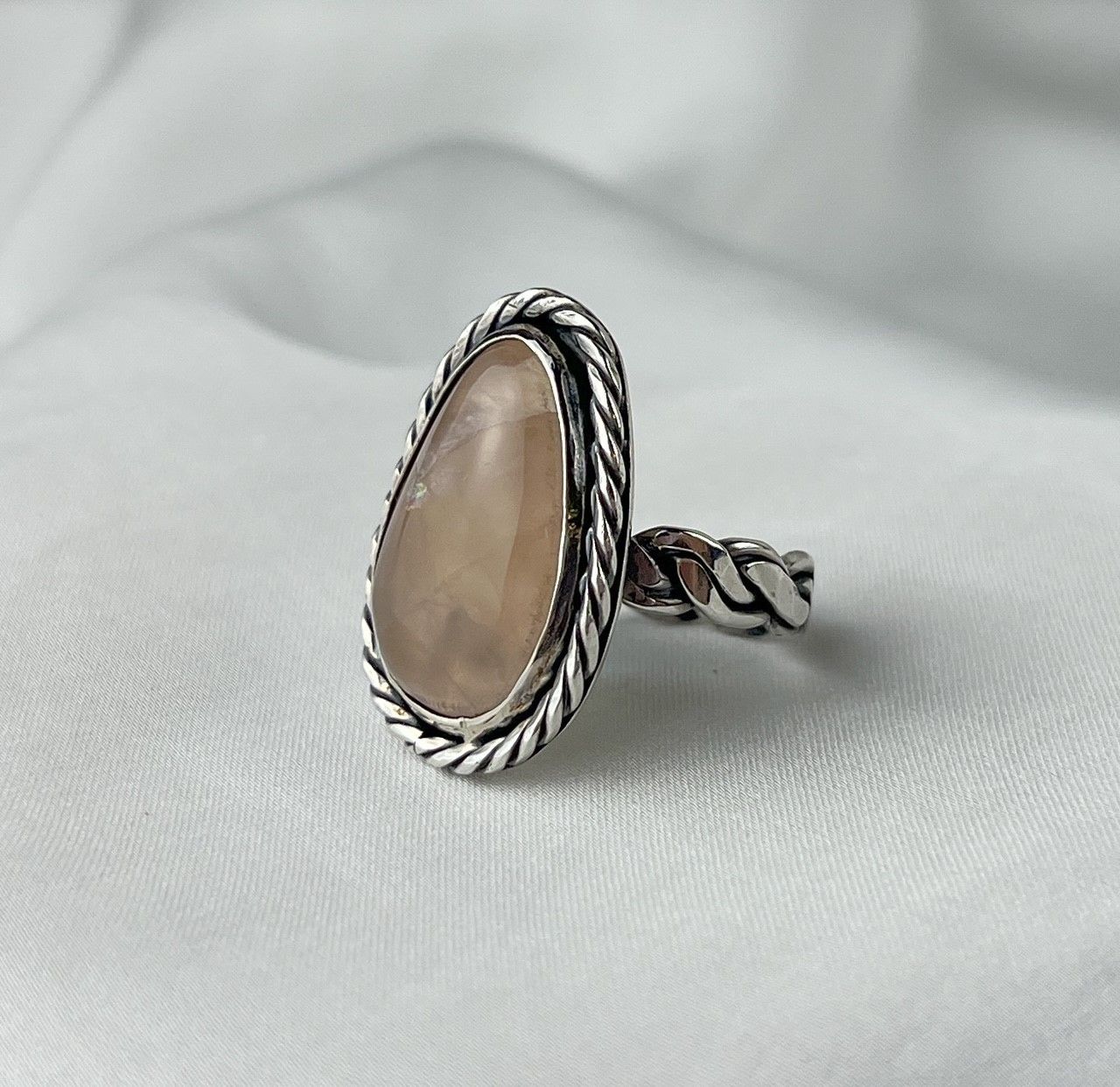 Rose Quartz with Twisted wire Setting Size 4.5 Ring SS