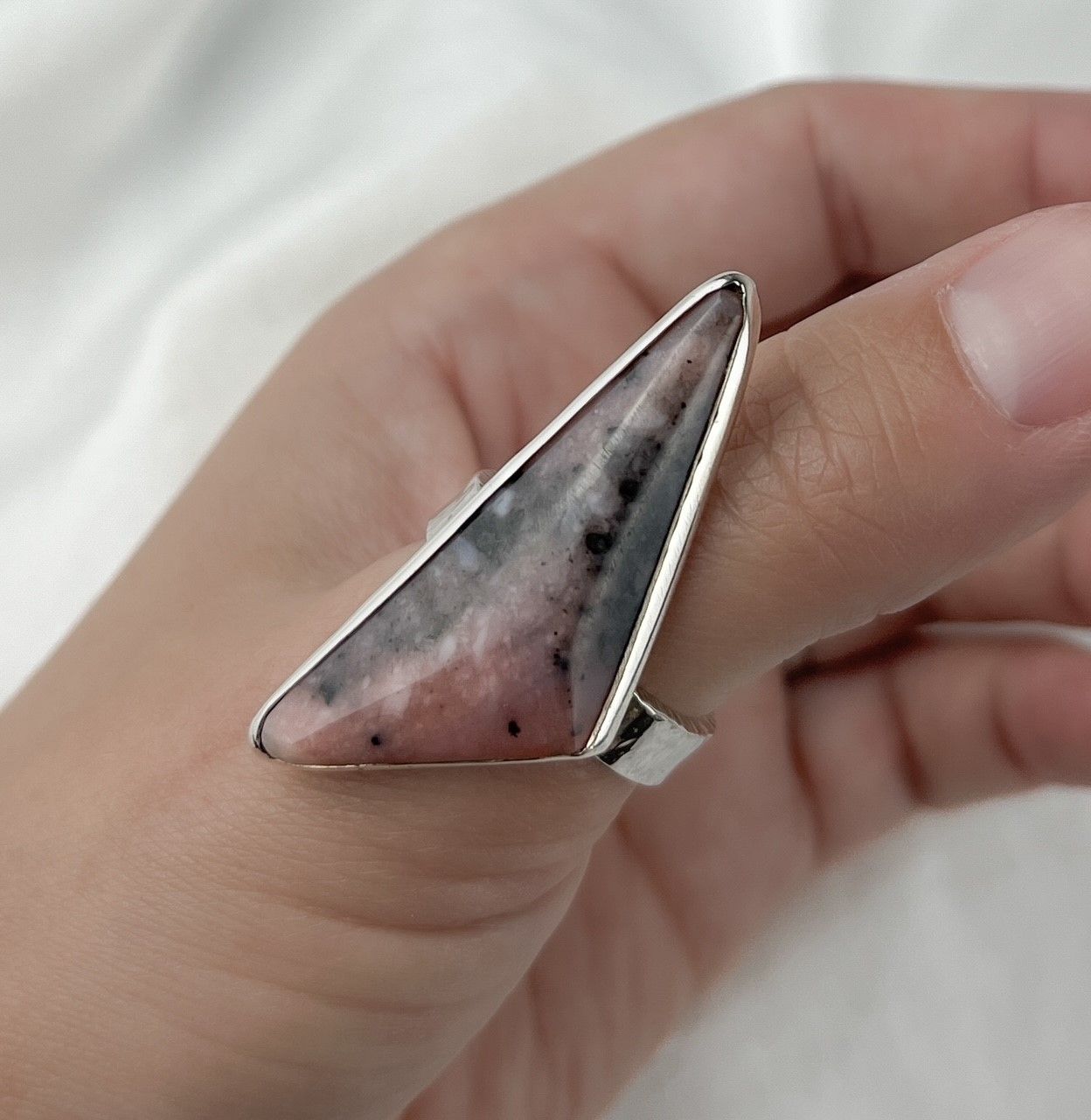 Peruvian Pink Opal Triangle Sterling Silver Ring Size 9.5