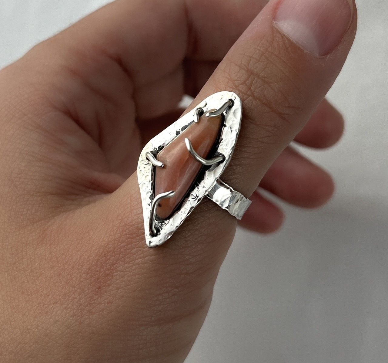 Peruvian Pink Opal Triangle Sterling Silver Ring Size 8.5