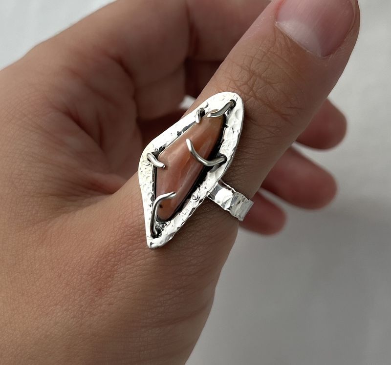 Peruvian Pink Opal Triangle Sterling Silver Ring Size 8.5