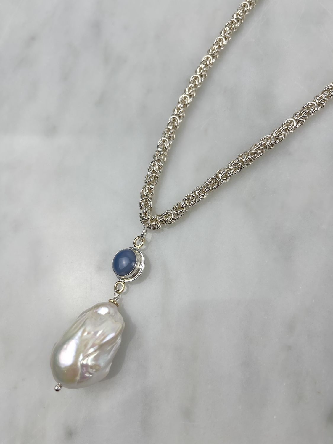 Baroque &amp; Chalcedony Sterling Silver Pendant