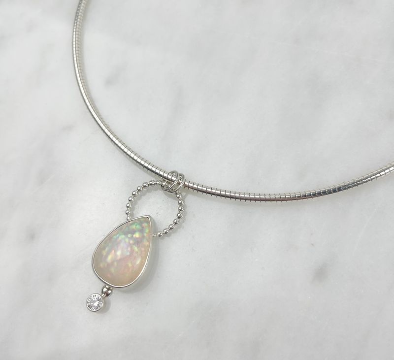 Opal & Moissanite Sterling Silver Pendant