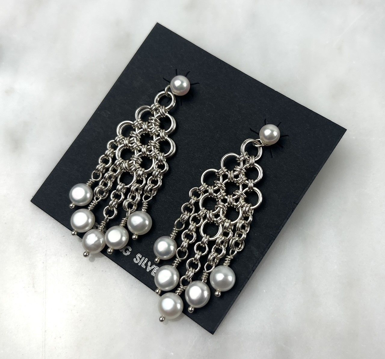 Pearl Sterling Silver Chain Drop Earrings