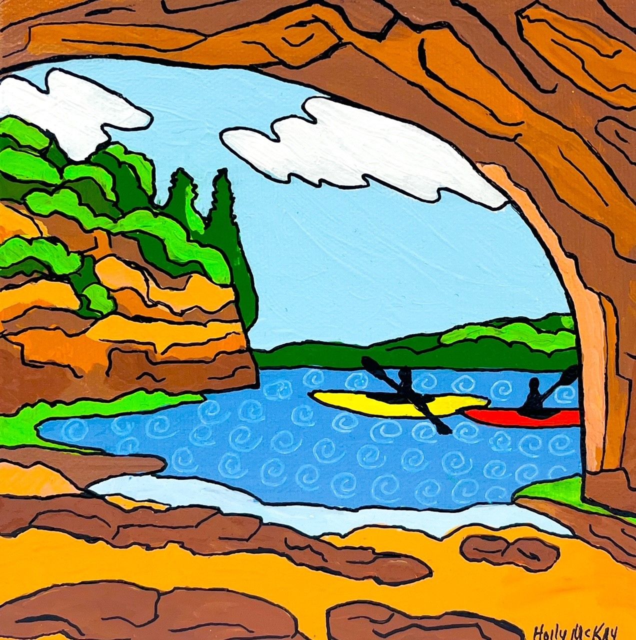 Holly McKay Saint John New Brunswick Canada Handworks Canadian Painting, Acrylic, "St. Martins Caves" Seascape Kayak