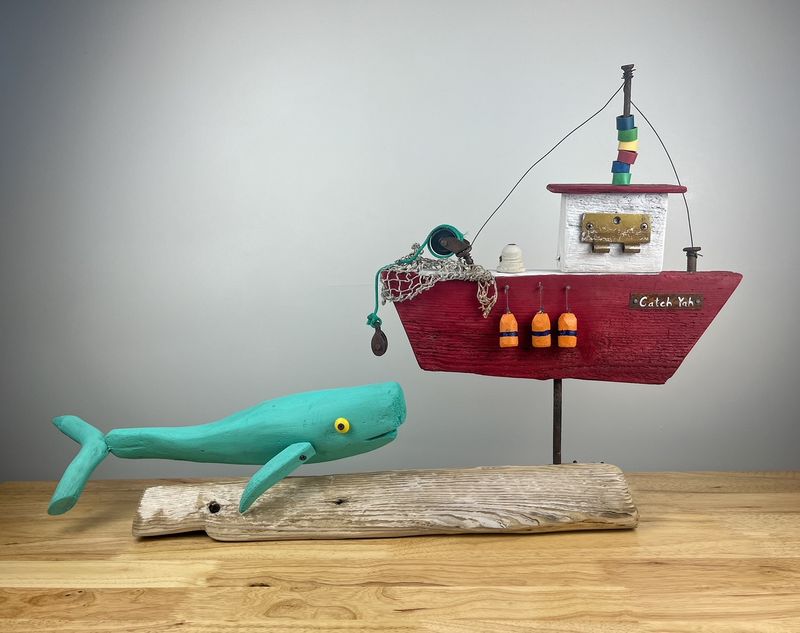 &quot;Catch Yah&quot; 34x21x6&quot; Wooden Driftwood Sculpture