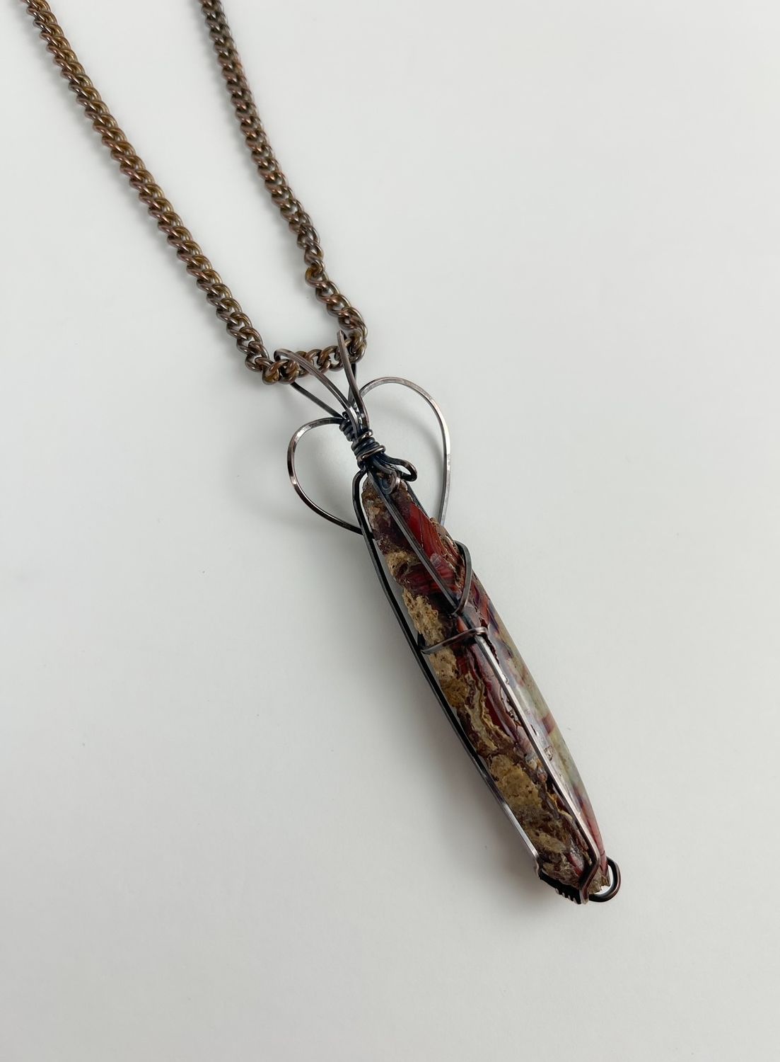 Fossilized Wood and Copper Wire Wrapped Pendant
