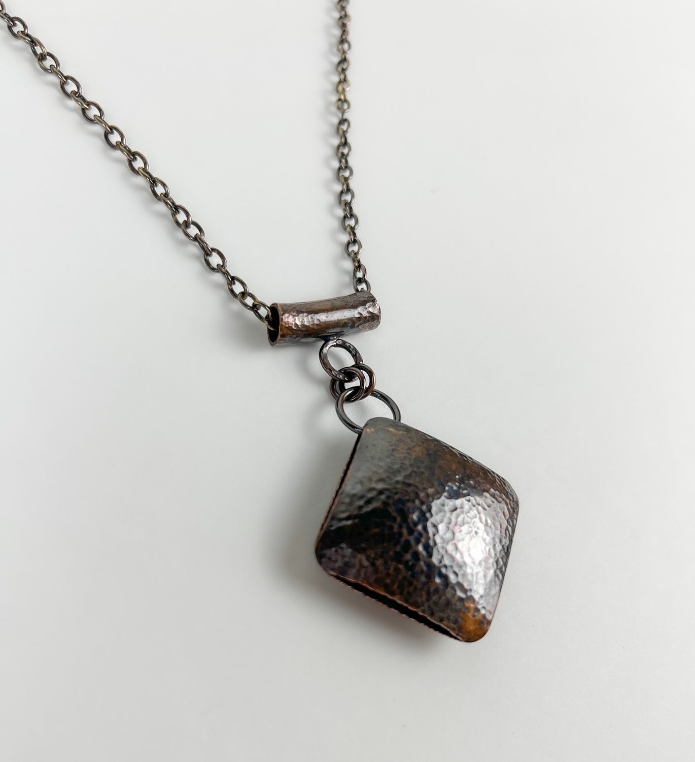 Copper Pendant Square Bead with Tube Bale