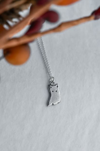 Ghost Cat Pendant Sterling Silver 16-18"