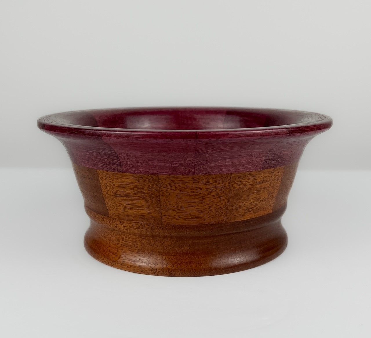 Mahogany &amp; Purple Heart Segmented Wooden Bowl 7&quot;
