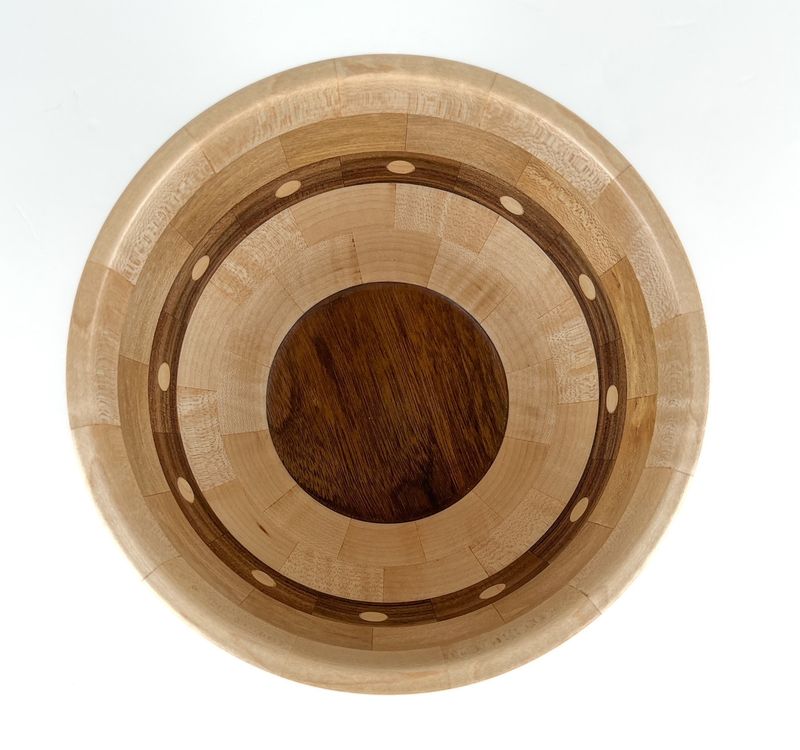 Bob Hunter Saint John New Brunswick Canada Handworks Gallery Canadian Woodwork Artist Maple Walnut Heart Segmented Wood Bowl 