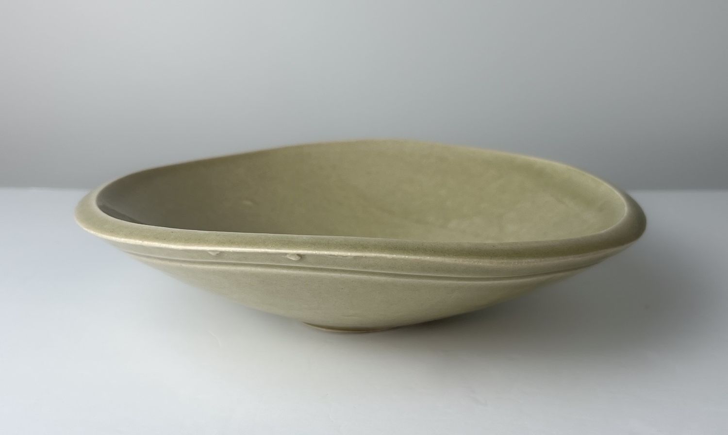 Darren Emenau Saint John New Brunswick Canada Handworks Canadian Japonesque Large Round Slab Pottery Bowl Glossy Cream