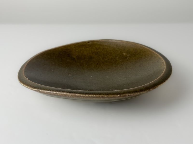Darren Emenau Saint John New Brunswick Handworks Japonesque Pottery Round Slab Bowl Brown
