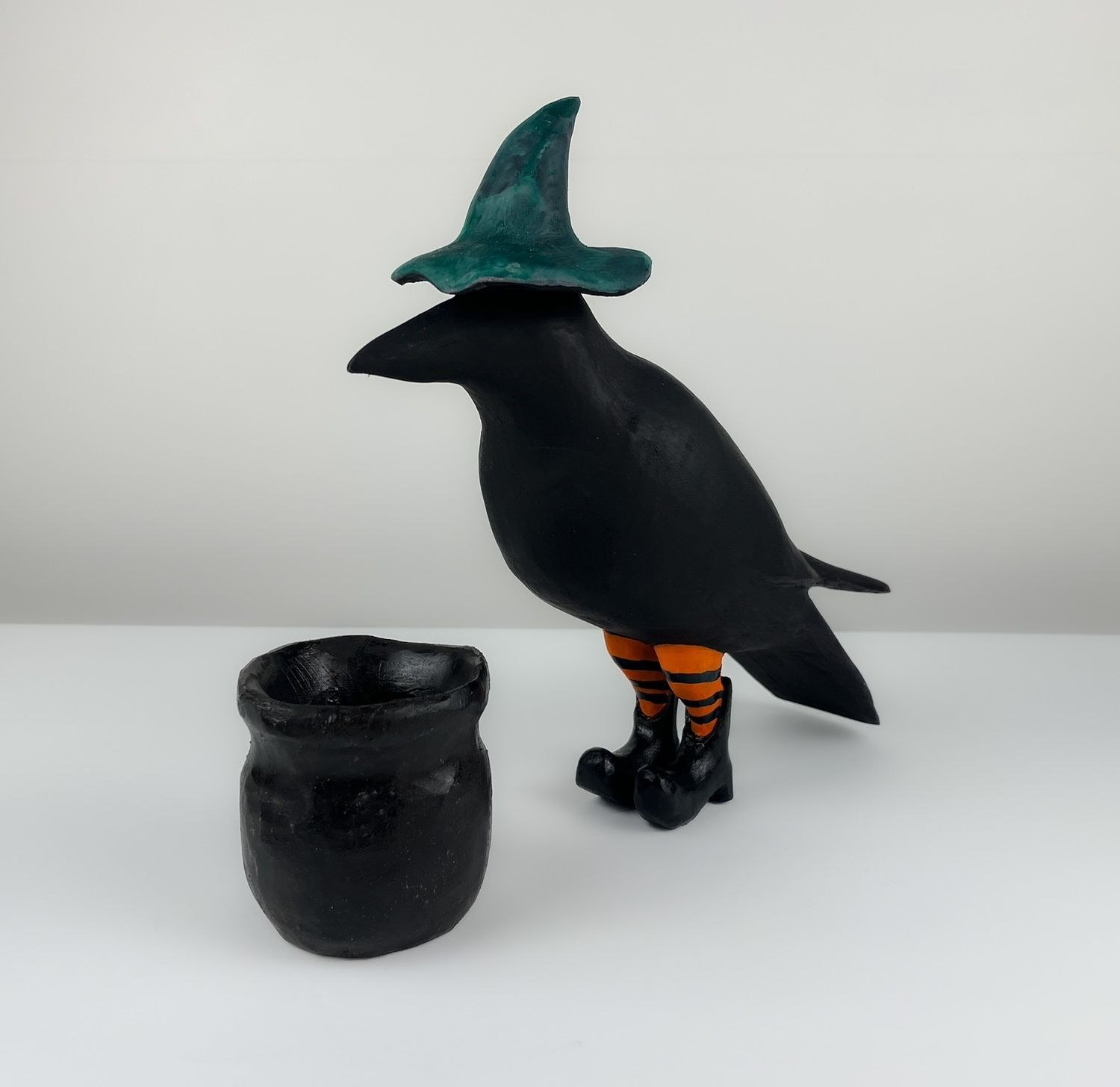 Coven Corvid with Cauldron Accessory, Option: A- Green Hat