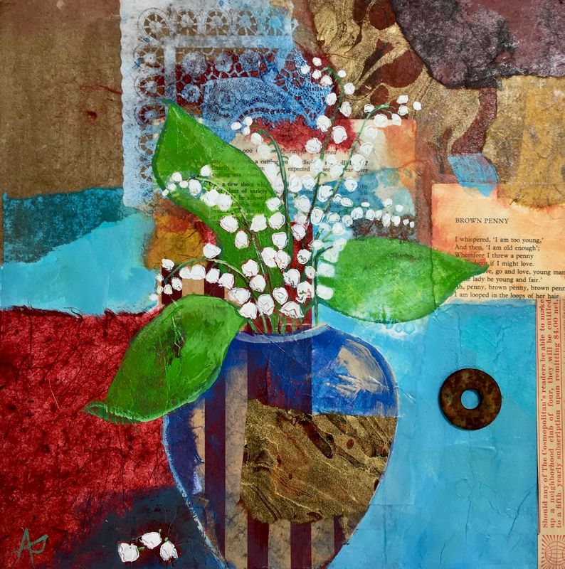 &quot;Penny for your thoughts&quot; Lily of the Valley 12x12&quot; Mixed Media on Gallery Wrapped Canvas