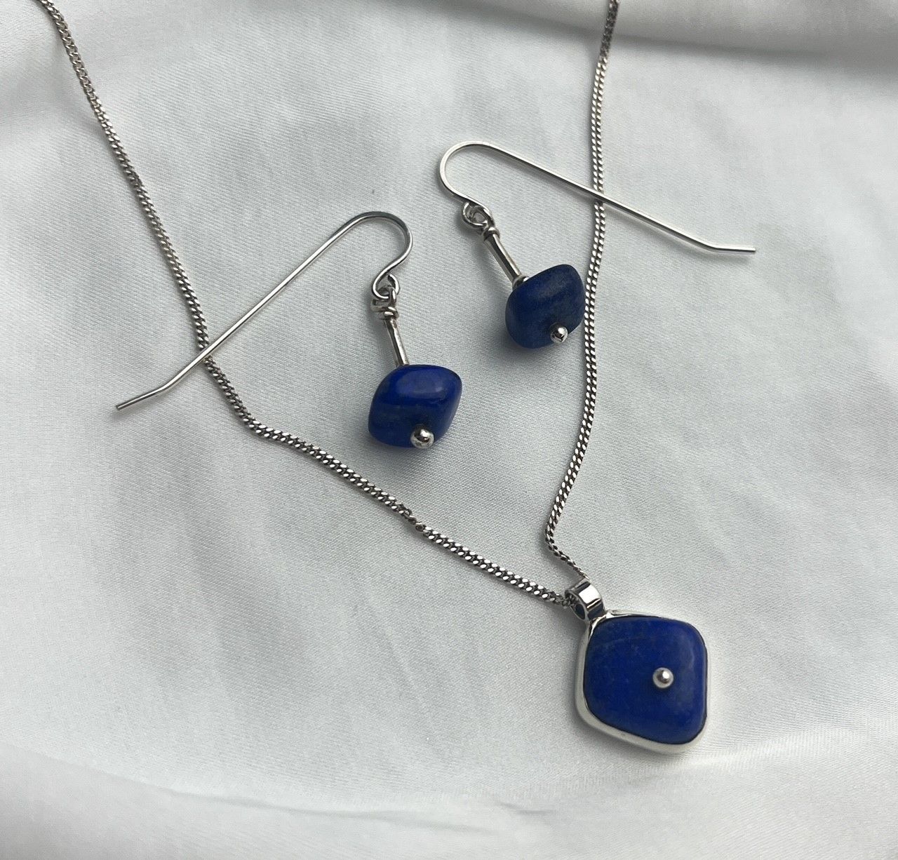 Set: Lapis Squares Pendant + Drop Earrings