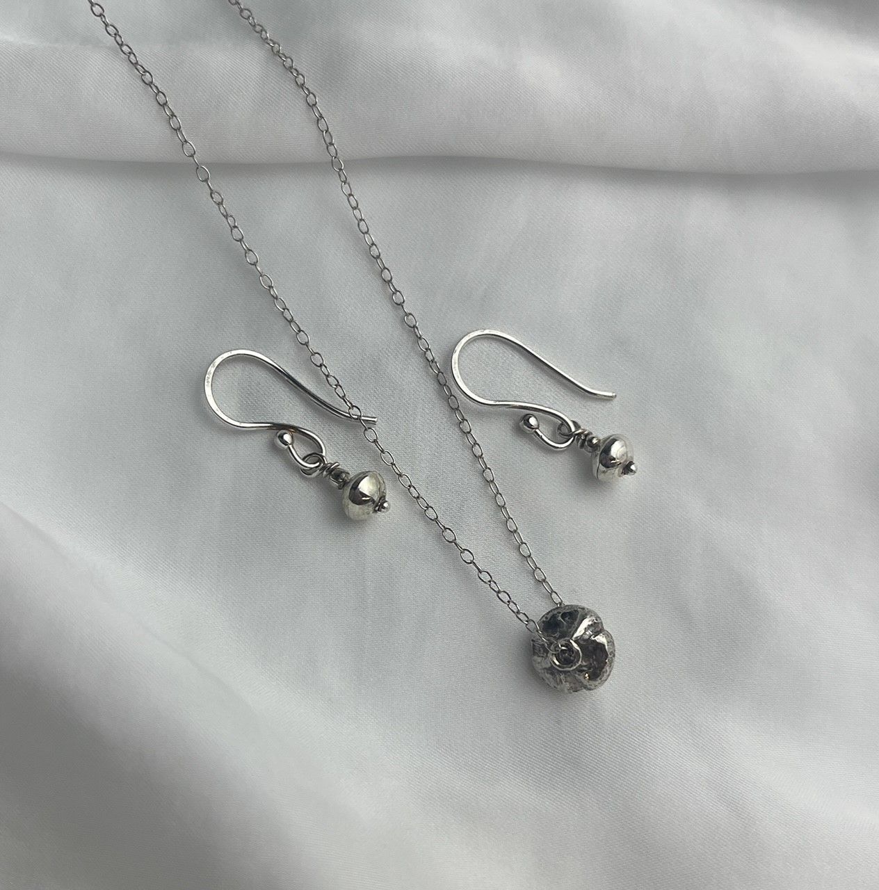 Set: Handmade Tiny Bead Set Pendant 16&quot; + Studs