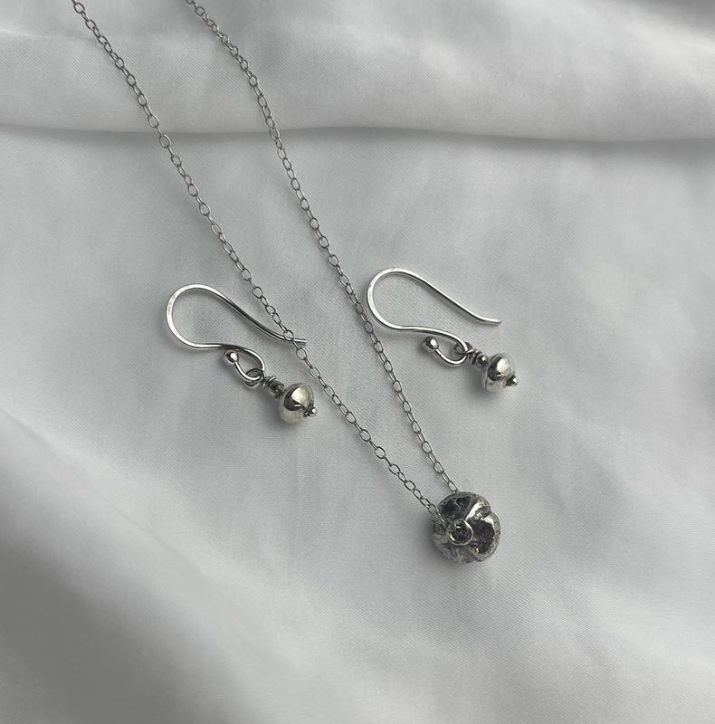 Set: Handmade Tiny Bead Set Pendant 16" + Studs