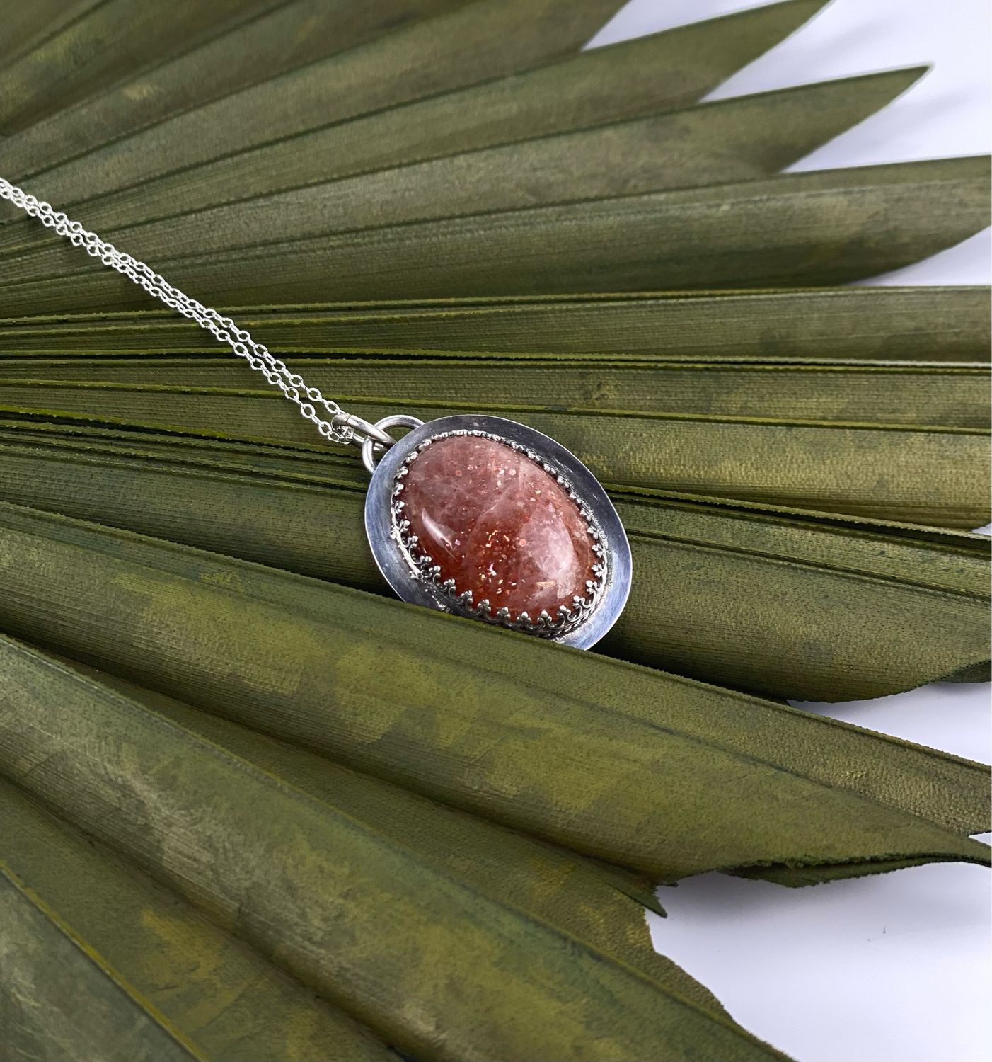 Sunstone with Fancy Bezel Sterling Silver Pendant