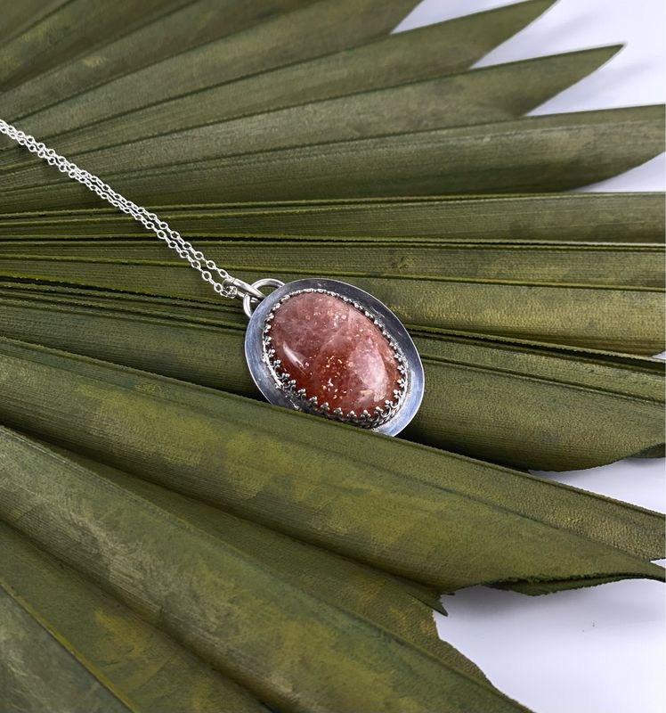 Sunstone with Fancy Bezel Sterling Silver Pendant