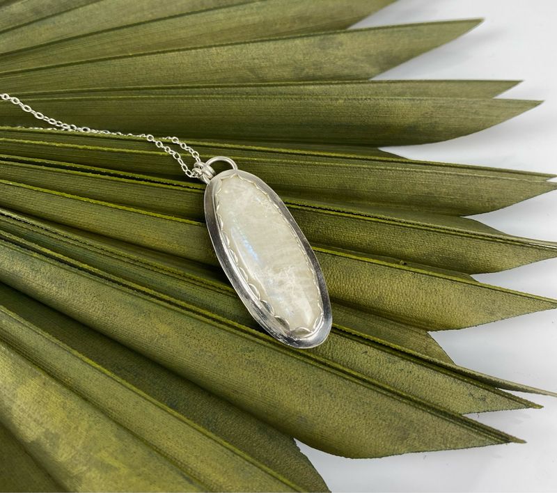 Fancy White Moonstone Sterling Silver Pendant
