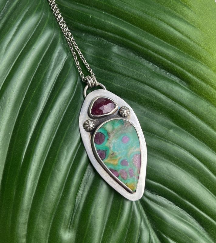 Ruby and Ruby Zoisite Pendant Sterling Silver