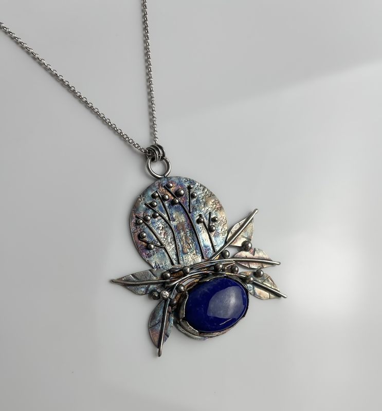 Lapis Argentium Sterling Silver Pendant