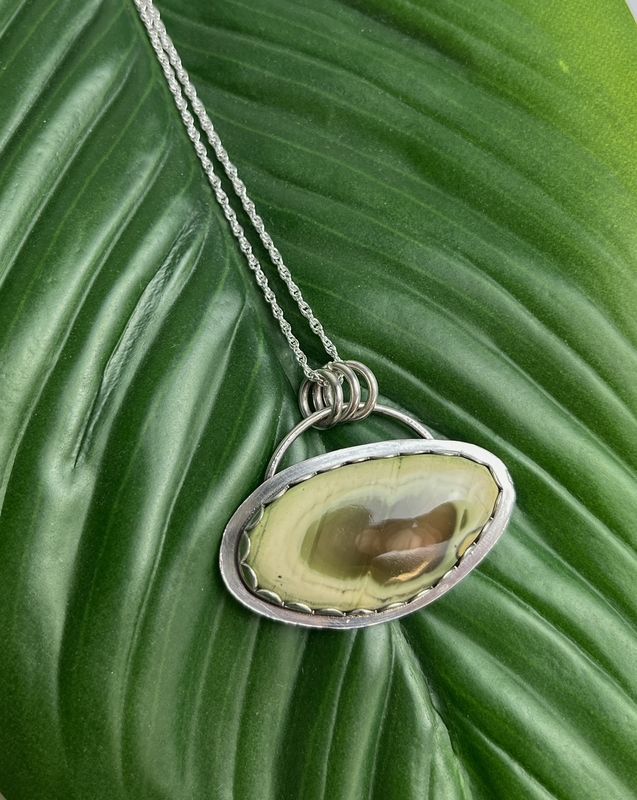 Imperial Jasper Green/Cream Sterling Silver Pendant