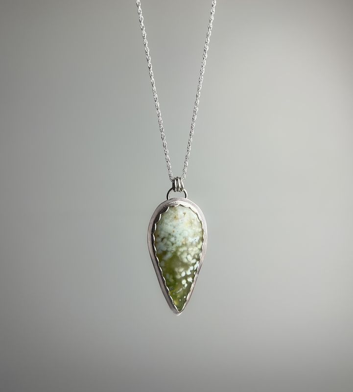 Green Spotted Agate Silver Pendant