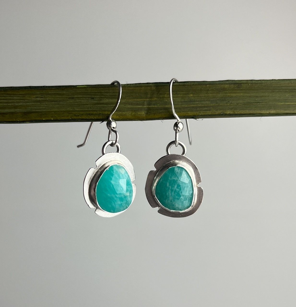 Earrings Sterling Silver, Option: A- Amazonite