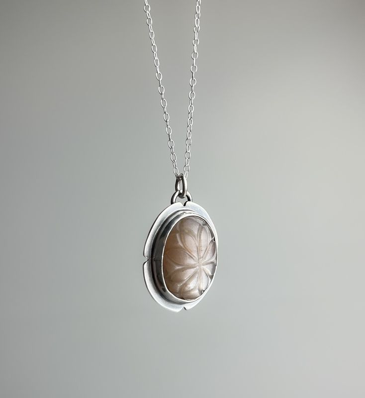 Engraved Peach Moonstone Pendant