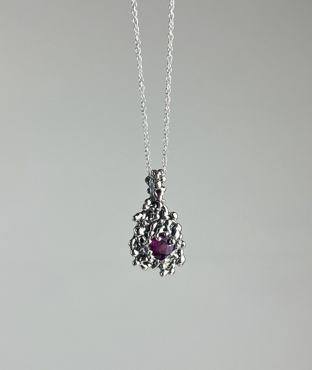 &quot;ARTIFACTS&quot; Sterling Silver Pendant, Option: Rhodolite Garnet Pendant 18&quot;