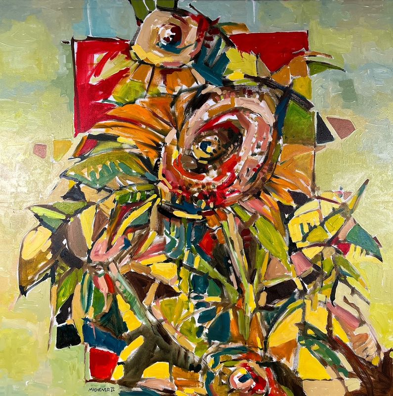 Ted Michener Saint John New Brunswick Canada Handworks Canadian Painting, Oil, &quot;Hot Off The Easel&quot;  Flowers Bouquet