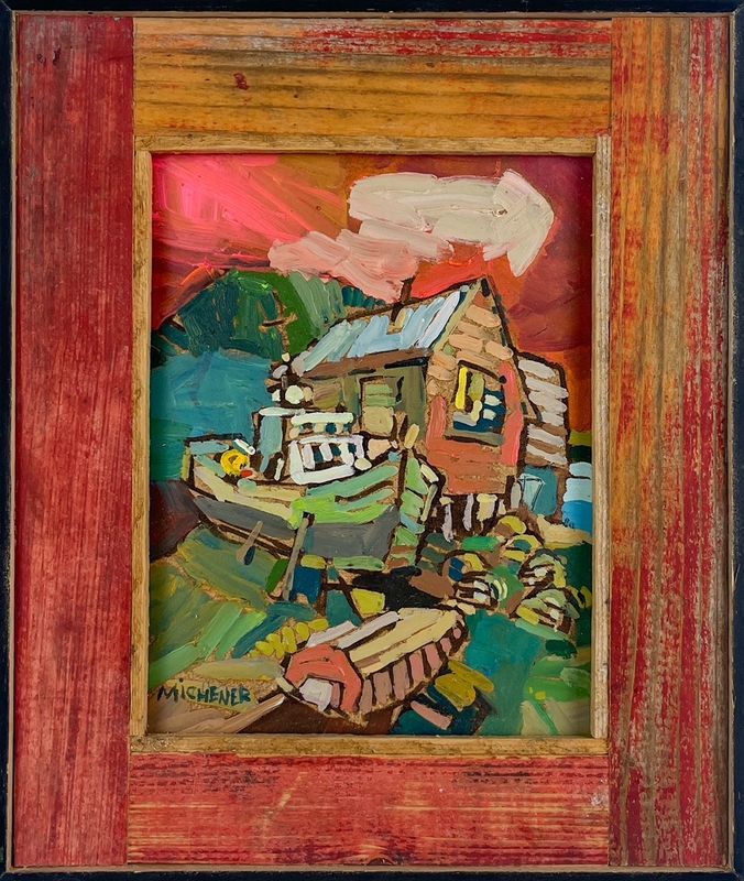 Ted Michener Saint John New Brunswick Canada Handworks Canadian Painting, Oil, &quot;Until Next Year&quot; Seascape Boat Framed