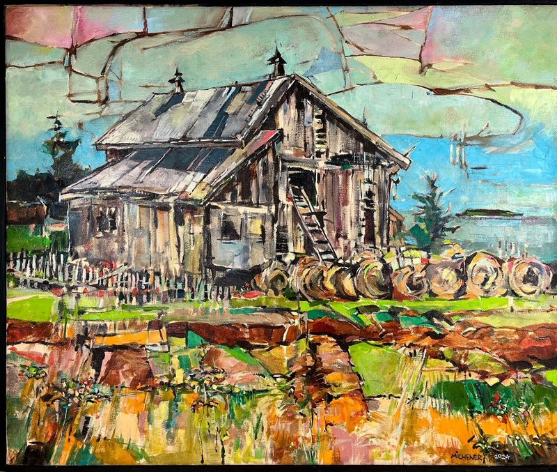 Ted Michener Saint John New Brunswick Canada Handworks Canadian Painting, Oil, &quot;Barn&quot; 