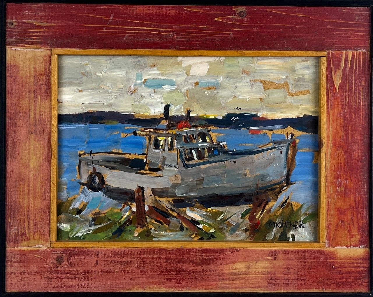 Ted Michener Saint John New Brunswick Canada Handworks Canadian Painting, Oil, &quot;The Tr04&quot; Seascape Boat Framed
