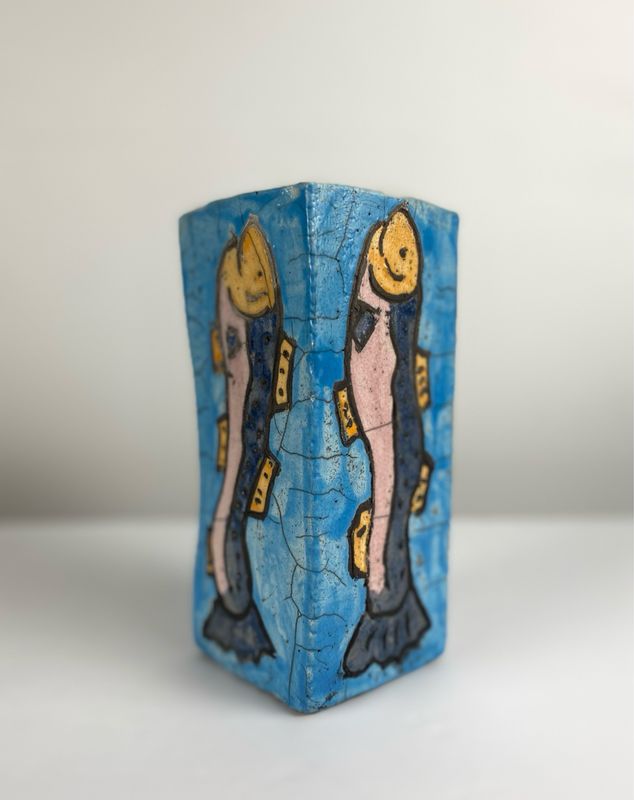Square Raku Fish Vase