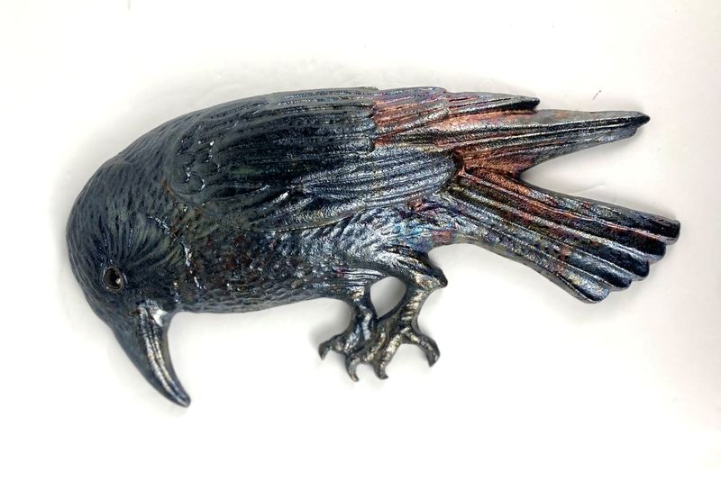 Raku Crow Pottery Wall Hanging