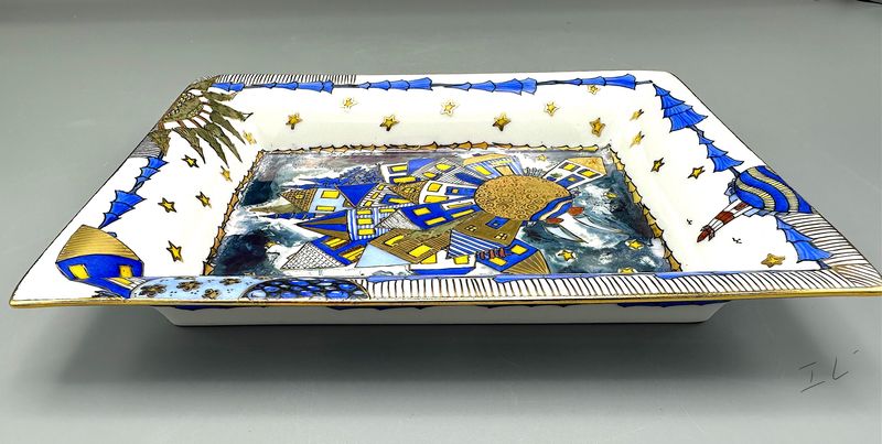 "Home IV" Tray Porcelain &amp; Gold Hand Painted 7x8.5"