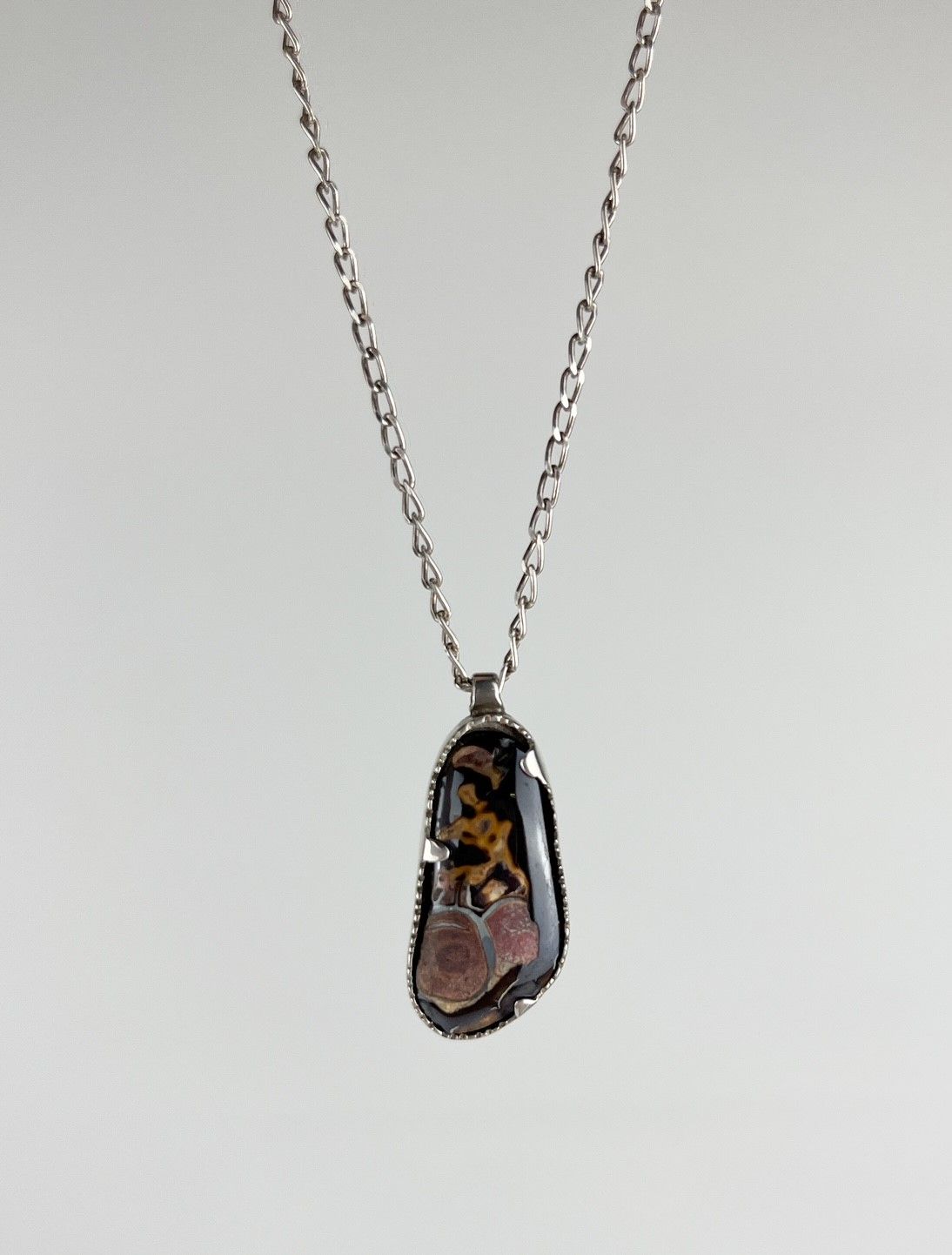 Stone Sterling Silver Pendant, Option: A- Peanut Shaped Bolder Opal