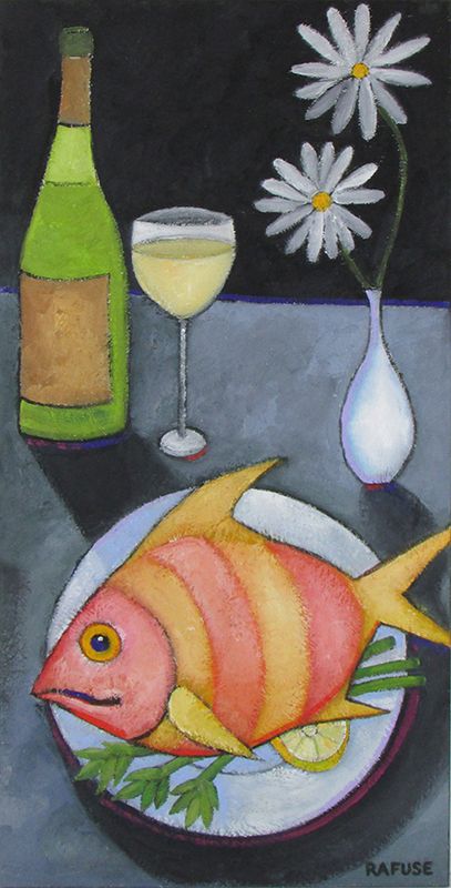 &quot;White Wine and Orange Fish&quot; 24x12&quot; Oil on Canvas