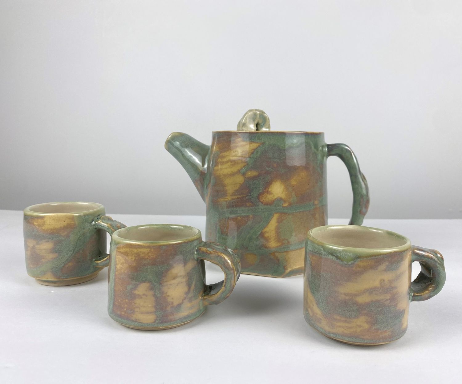 Apple Green Pottery Tea Set, Option: A- Teapot with 3 Teacups