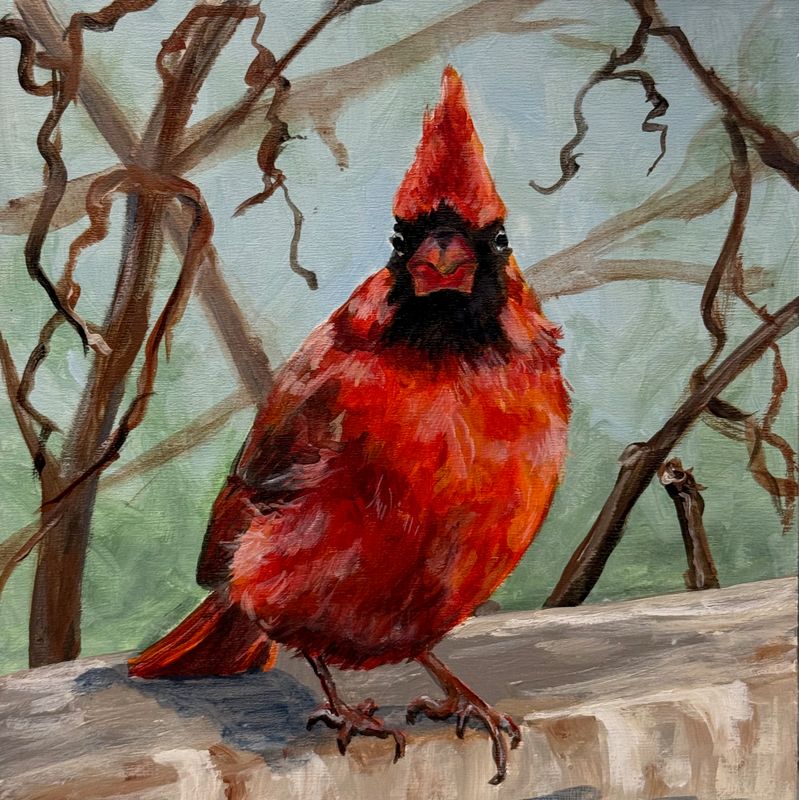 "Regal in Red" 6x6" Acrylic Painting