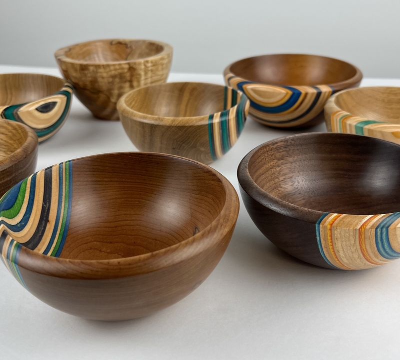 Small Wooden Bowl with Repurposed Skateboard