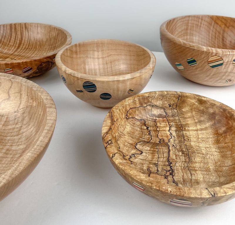 Steve Jones Saint John New Brunswick Canada Handworks Gallery Canadian Woodwork Maple Wooden Bowl with Repurposed Skateboard