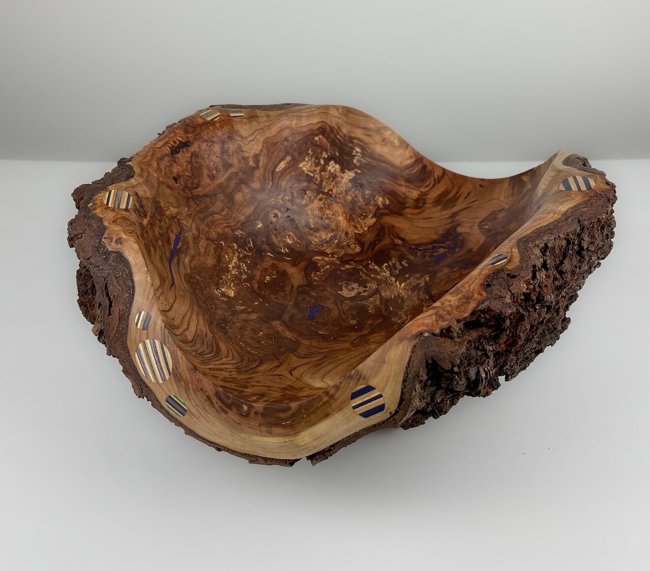 Hand carved Cherry Burl Bowl with Purple Epoxy 11x11x6&quot;