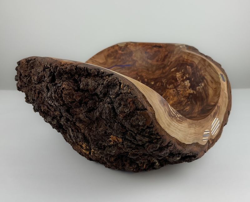Steve Jones Saint John New Brunswick Canada Handworks Gallery Canadian Wood Hand carved Cherry Burl Bowl with Purple Epoxy