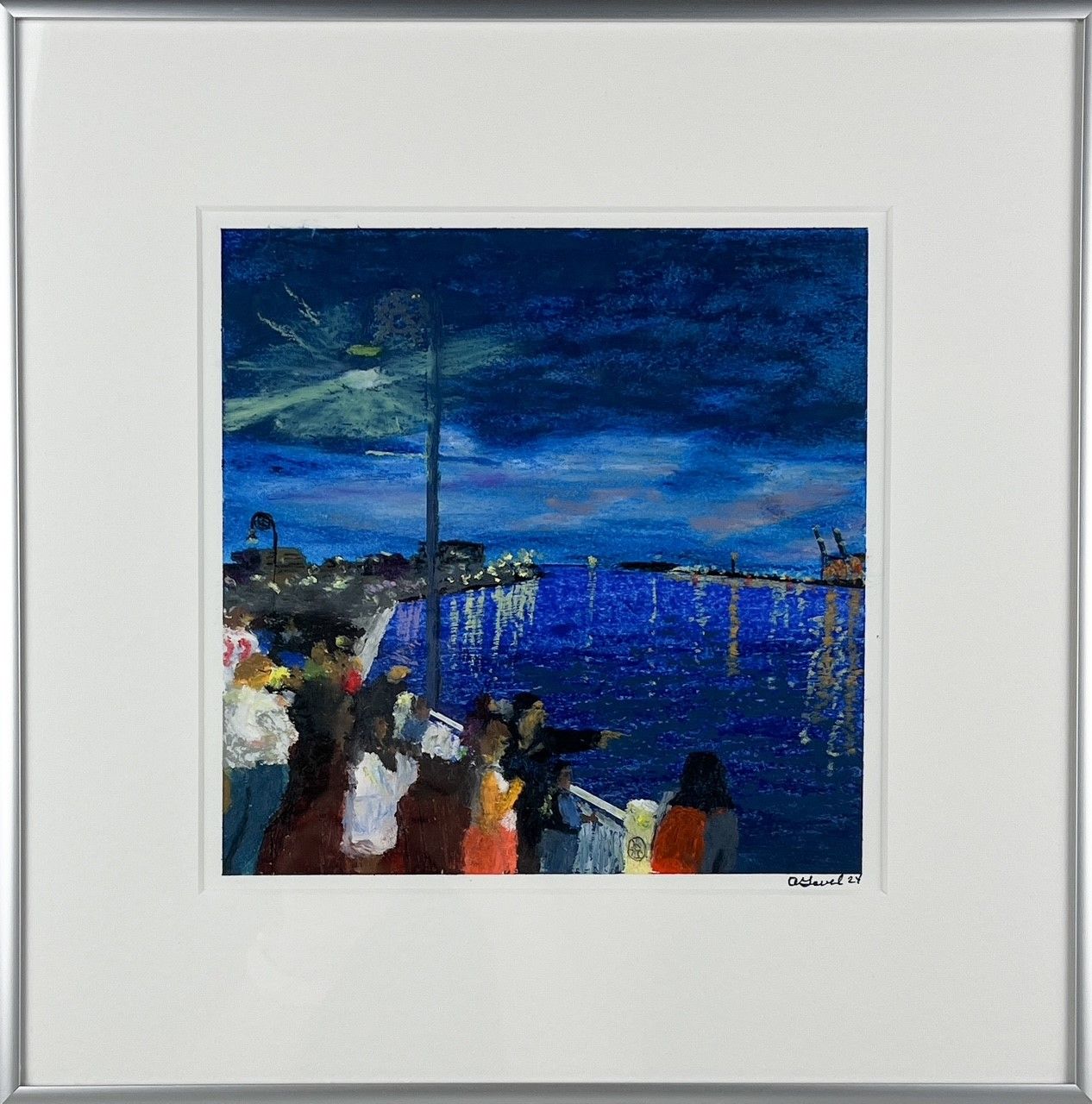 &quot;Waiting for the Fireworks&quot; 8x8&quot; Oil Pastel Framed 13.5x13.5&quot;